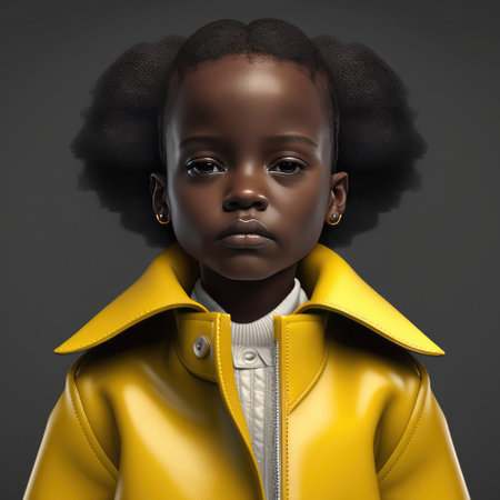Portrait of a beautiful African American girl in a yellow jacket.の素材