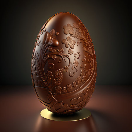 Decorated Easter egg on a dark background. 3D illustration.の素材