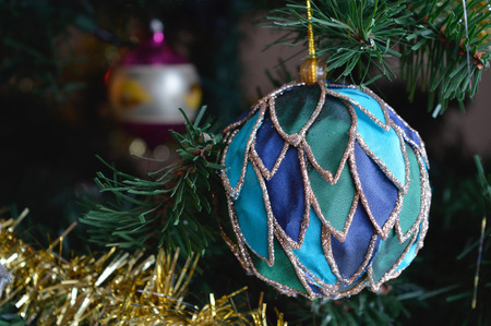 Christmas decorations hung on a Christmas treeの写真素材