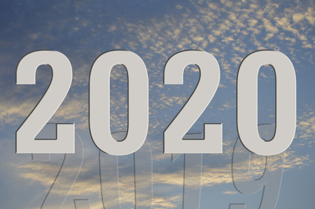 Graphic showing 2019 fading away while 2020 starts strong.の写真素材