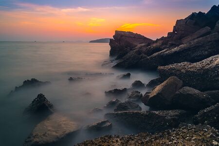 Ao Nang is a central point of the coastal province of Krabi, Thailand. The town consists chiefly of a main street, which is dominated by restaurants, pubs, shops and other commerce aimed at tourists. The main beach is used by sunbathers to a certain extenの写真素材