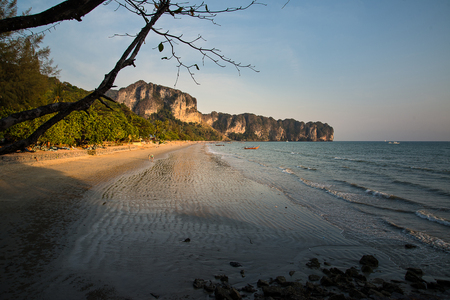 Ao Nang is a central point of the coastal province of Krabi, Thailand. The town consists chiefly of a main street, which is dominated by restaurants, pubs, shops and other commerce aimed at tourists. The main beach is used by sunbathers to a certain extenの写真素材