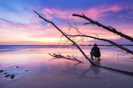 sunset on the beach naiyang phuketの写真素材