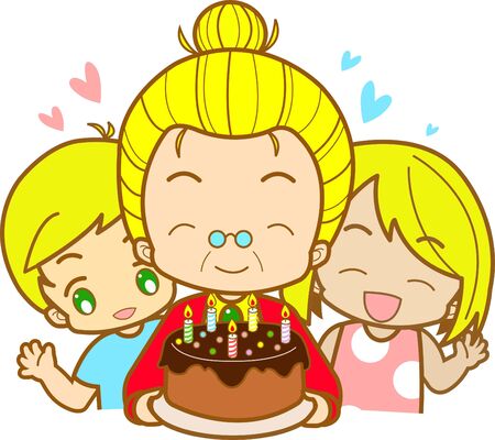Let's celebrate your birthday with the grandma and her 2 grandsonsのイラスト素材