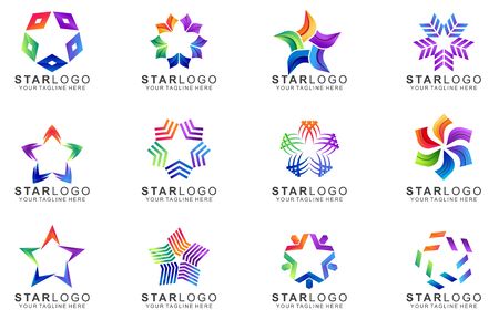 Set Of Colorful Star Logo Design. Abstract Icon Star Vector Templateのイラスト素材
