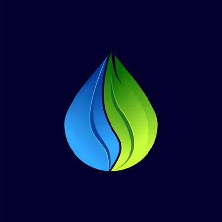 Leaf and water design logo Template. Green and water Nature Icon Designのイラスト素材