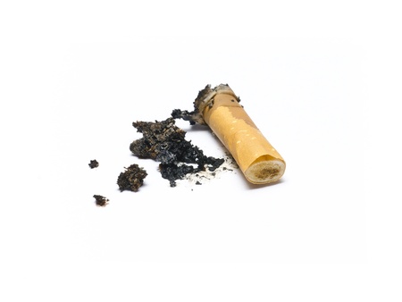 A single cigarette butt on the white background の写真素材