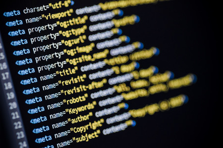 Closeup of a meta tag code displayed on a computer monitor