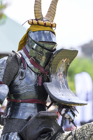 Knight during re-enactment of medieval jousting tournamentの写真素材