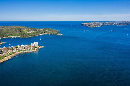 Aerial view on famous Smedley's Point, Sydney, Australia. View on Sydney harbourside suburb from above. Aerial view on Sydney North Harbour, North Head and Smedley's Point.の写真素材