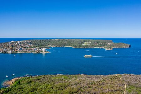 Aerial view on famous Smedley's Point, Sydney, Australia. View on Sydney harbourside suburb from above. Aerial view on Sydney North Harbour, North Head and Smedley's Point.の写真素材