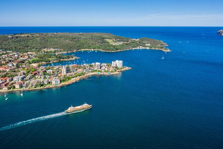 Aerial view on famous Smedley's Point, Sydney, Australia. View on Sydney harbourside suburb from above. Aerial view on Sydney North Harbour, North Head and Smedley's Point.の写真素材