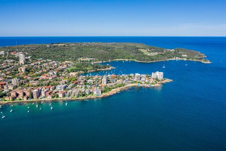 Aerial view on famous Smedley's Point, Sydney, Australia. View on Sydney harbourside suburb from above. Aerial view on Sydney North Harbour, North Head and Smedley's Point.の写真素材