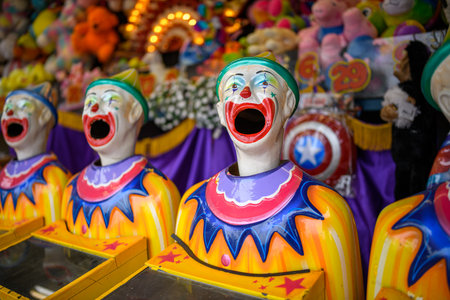 A row of laughing clown faces turning from side to sideの写真素材
