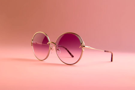 Fashion gold frame sunglasses on a pink backgroundの素材