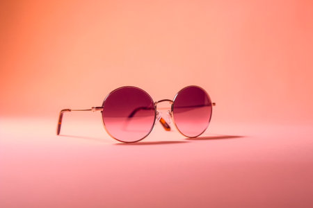 Fashion gold frame sunglasses on a pink backgroundの素材