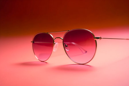 Fashion gold frame sunglasses on a pink backgroundの素材