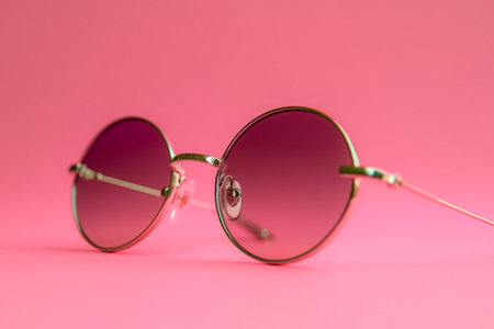 Fashion gold frame sunglasses on a pink backgroundの素材