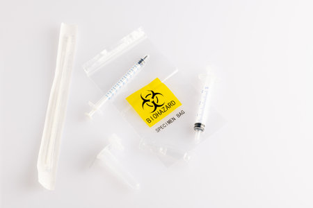 Biohazard specimen plastic bag on a white background