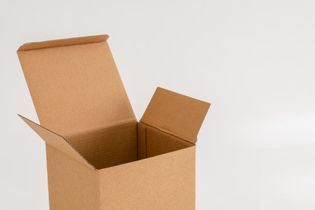 Empty cardboard box isolated on the white backgroundの写真素材