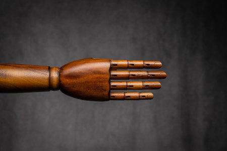 Close up of the wooden dressmakers mannequin retro style handの写真素材