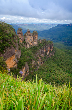 Image of the Three Sisters rock formation. View from Echo Point in the Blue Mountains National Park, Katoomba city, New South Wales in Australia.の写真素材