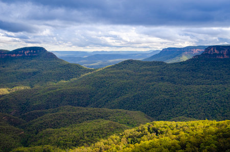 Landscape view of the Blue Mountains in the Blue Mountains National Park, Katoomba New South Wales in Australia.の写真素材