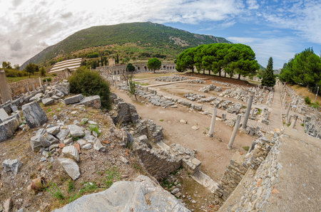 Ruins of the ancient greek Agora, located in the Ephesus in Turkey in Central Aegean region.