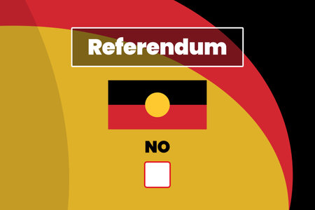 Australian referendum sign with no tick box. Background with aboriginal flag colors.の写真素材