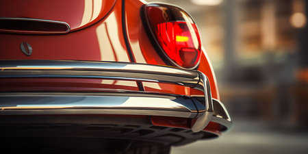 Back bumper and back lights of a sport car. Taillight of a car in the night, the back led light of a car on the road.の素材