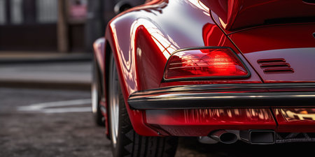 Back bumper and back lights of a sport car. Taillight of a car in the night, the back led light of a car on the road.の素材