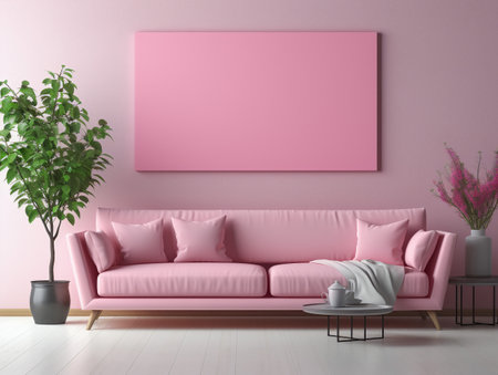 Mockup poster frame on the wall of living room. Luxurious apartment background with modern design. Contemporary interior design concept.の素材
