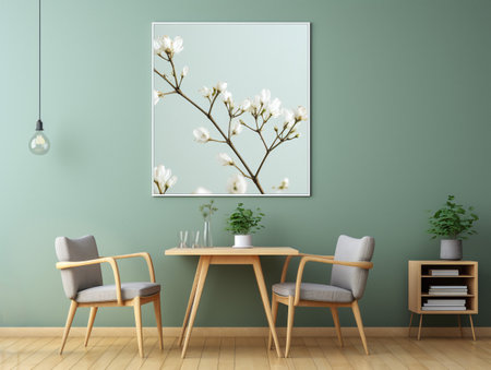 Mockup poster frame on the wall of living room. Luxurious apartment background with modern design. Contemporary interior design concept.の素材