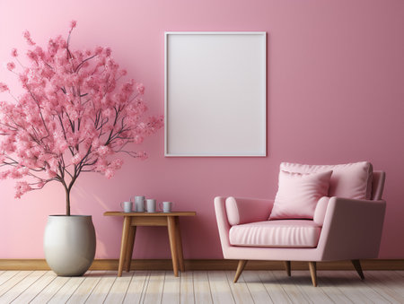 Mockup poster frame on the wall of living room. Luxurious apartment background with modern design. Contemporary interior design concept.の素材