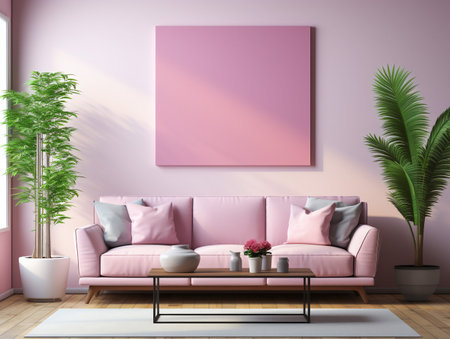 Mockup poster frame on the wall of living room. Luxurious apartment background with modern design. Contemporary interior design concept.の素材