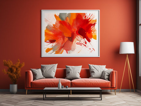 Mockup poster frame on the wall of living room. Luxurious apartment background with modern design. Contemporary interior design concept.の素材