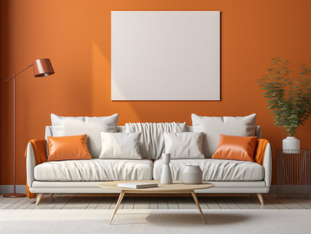 Mockup poster frame on the wall of living room. Luxurious apartment background with modern design. Contemporary interior design concept.の素材
