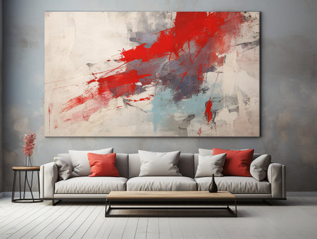 Mockup poster frame on the wall of living room. Luxurious apartment background with modern design. Contemporary interior design concept.の素材