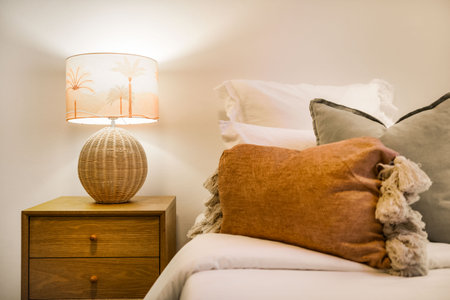 Home interior decor, interior of modern bedroom. Stylish house, apartment decoration.の写真素材
