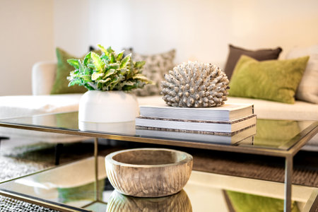 Home interior decor, interior of modern living room. Stylish house, apartment decoration.の写真素材