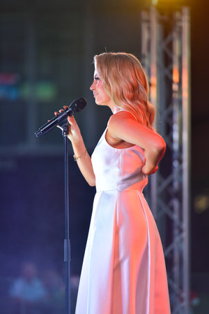 Sydney, Australia - December 4th, 2020: Samantha Jade performs on the stage during the Royal Randwick Christmas Festival at Royal Randwick racecourse.のeditorial素材