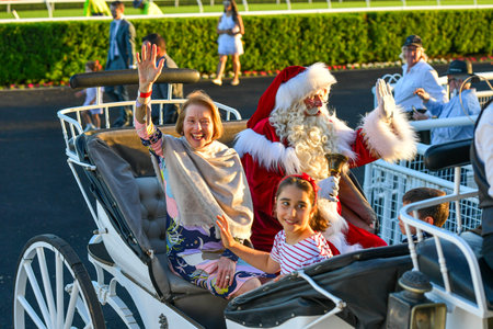 Sydney, Australia - December 4th, 2020: Legendary horse racing trainer Gai Waterhouse is seen attending a Christmas Parade during the Royal Randwick Christmas Festival at Royal Randwick racecourse.のeditorial素材