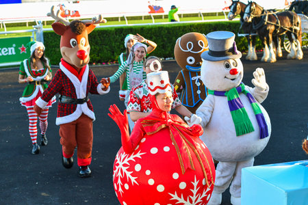 Sydney, Australia - December 4th, 2020: Christmas Parade during the Royal Randwick Christmas Festival at Royal Randwick racecourse.のeditorial素材