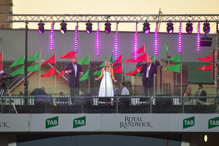 Sydney, Australia - December 4th, 2020: Samantha Jade performs on the stage during the Royal Randwick Christmas Festival at Royal Randwick racecourse.のeditorial素材