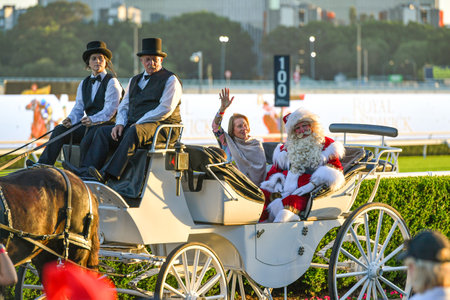 Sydney, Australia - December 4th, 2020: Legendary horse racing trainer Gai Waterhouse is seen attending a Christmas Parade during the Royal Randwick Christmas Festival at Royal Randwick racecourse.のeditorial素材