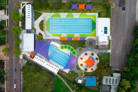 Sydney NSW Australia - January 21st 2022 - Drone aerial photo of Wentworthville Swimming Centre in Wentworthville, Greater Western Sydneyのeditorial素材