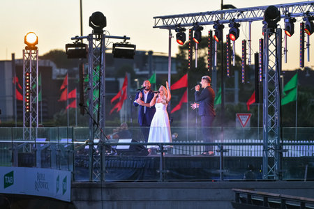 Sydney, Australia - December 4th, 2020: Samantha Jade performs on the stage during the Royal Randwick Christmas Festival at Royal Randwick racecourse.のeditorial素材