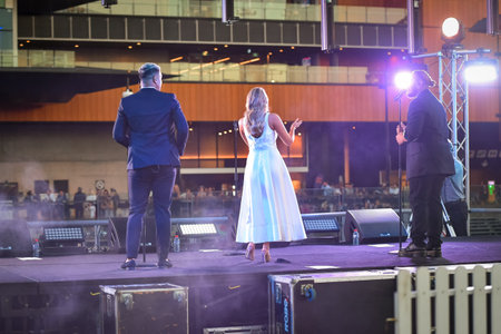 Sydney, Australia - December 4th, 2020: Samantha Jade performs on the stage during the Royal Randwick Christmas Festival at Royal Randwick racecourse.のeditorial素材