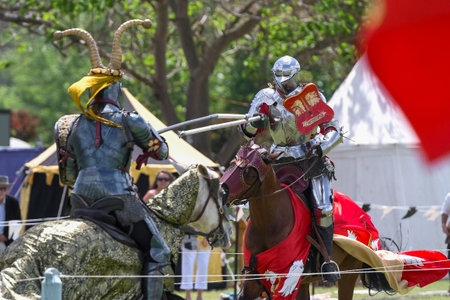 Knight jousting. Medieval knights during a jousting tournament. Knights competition.