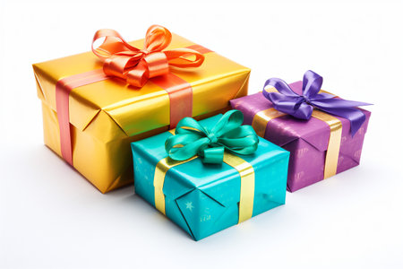 Group of Christmas gifts on a white background. Merry Christmas presents.の素材